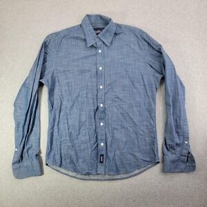 Woodies Shirt Mens M Blue Chambray Long Sleeve Button Front Cotton Casual